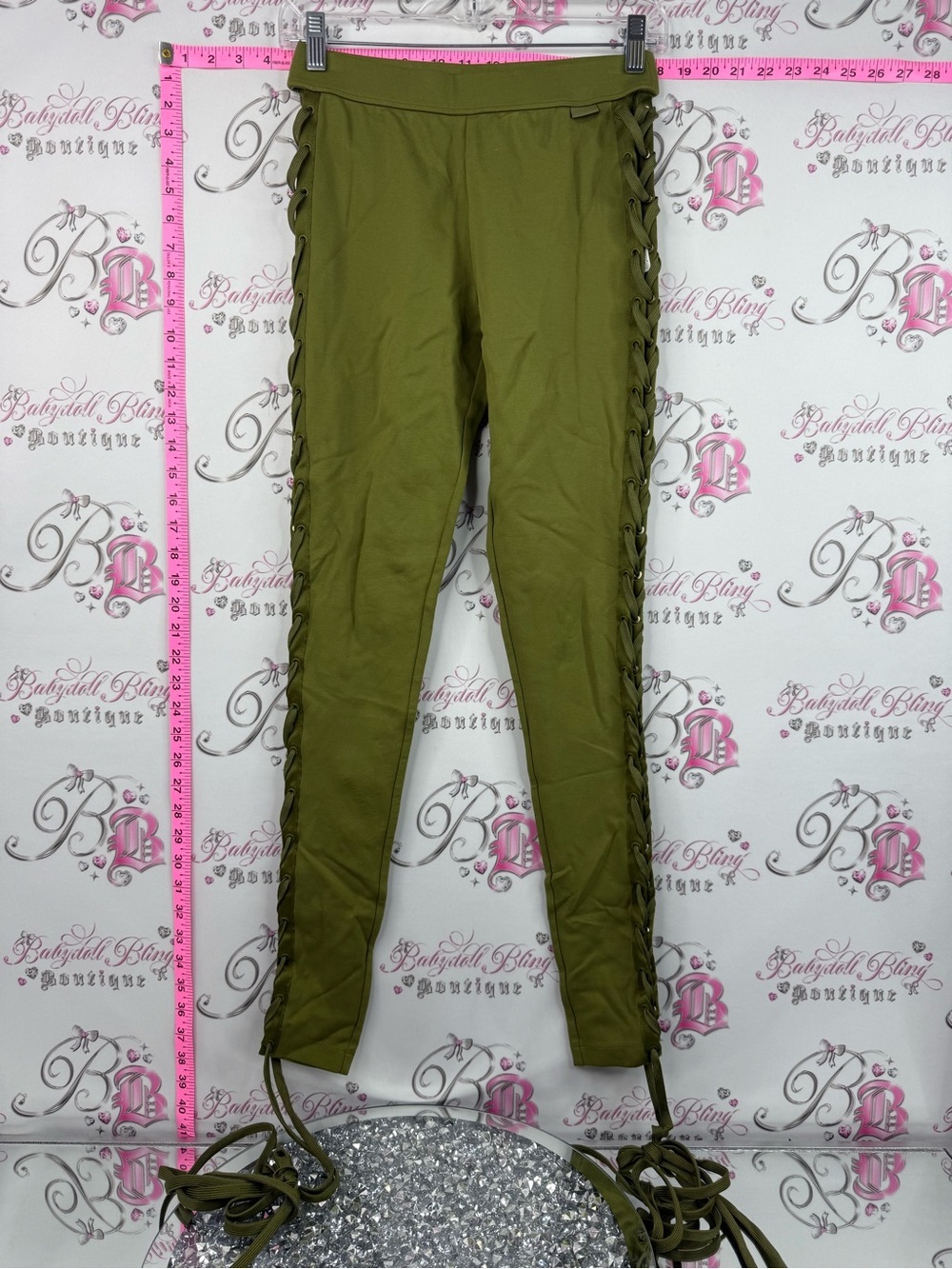 Rihanna fenty puma tights Olive Lace-Up Side Leggings lace up corset sides